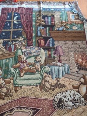 Teddy Bear Cozy Cottage Tapestry Throw - Multi Color